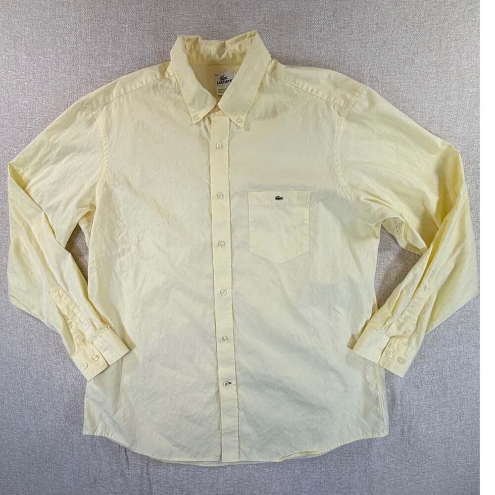 Lacoste Men's 44 Yellow Oxford Long Sleeve Button Front Shirt Classic Preppy Top